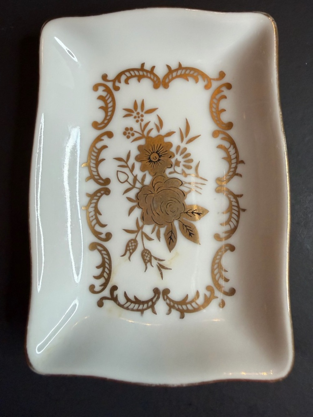 LEFTON Victorian Family Porcelain Trinket Trays Mini Gold Trim Floral Pattern 4x